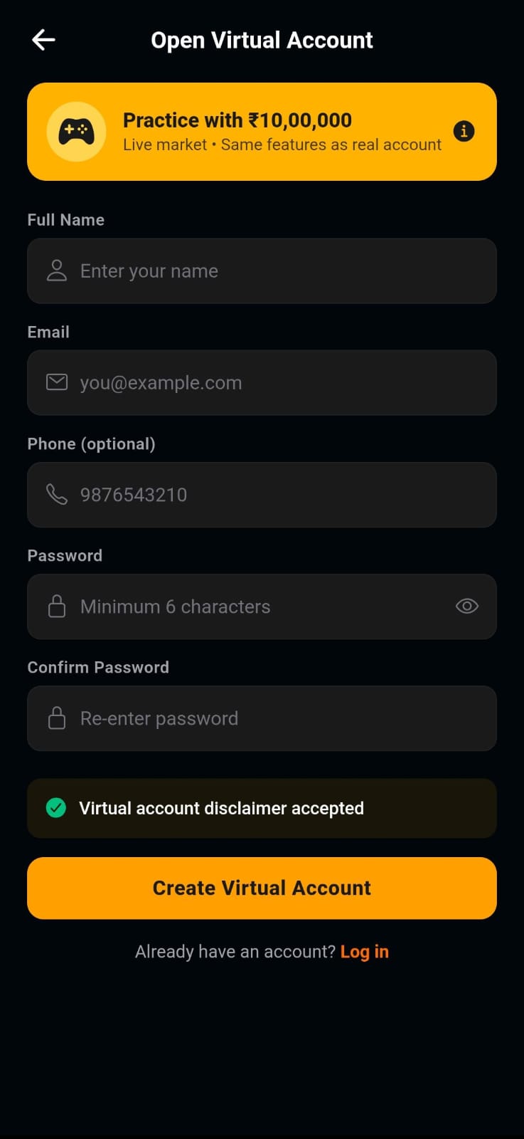 KYC Onboarding — Tradecore app screen