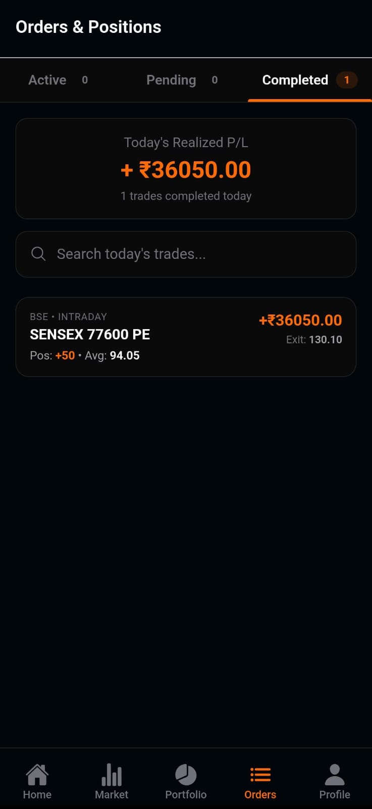 Trade in Real Time — Tradecore app screen